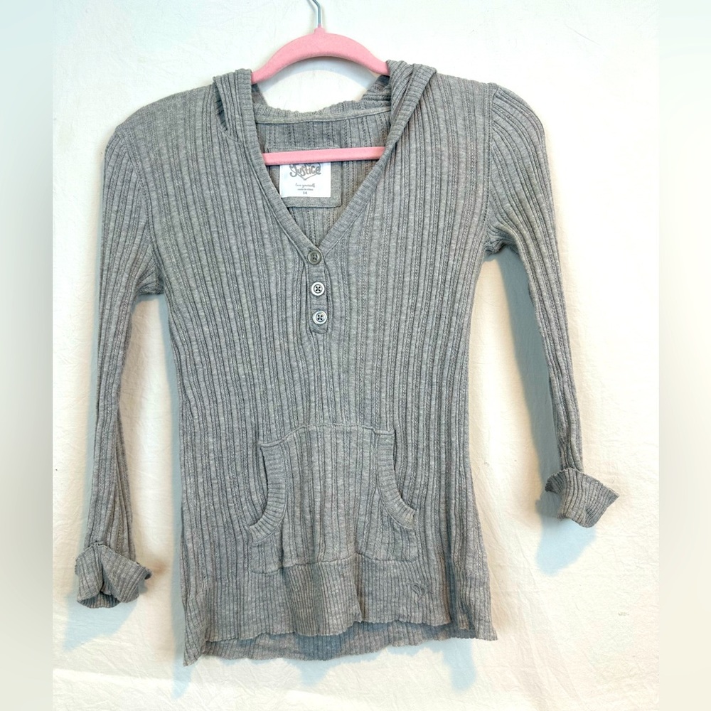 Justice 3/4 length Sleeve Knit with Hood